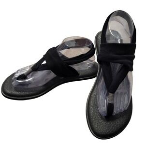 Sanuk Yoga Sling Sandals Womens Black Stretch Knit Yoga Mat Footbed Size 8